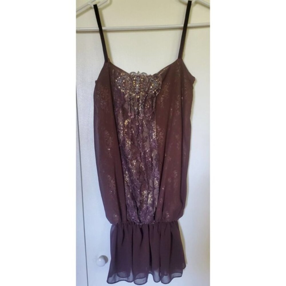 NWOT Maral from Victoria's Secret Metallic Chiffon & Lace Beaded Top - X-Small